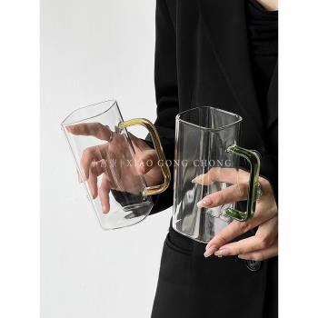 小眾ins方形玻璃杯家用帶把手水杯高硼矽耐熱早餐杯牛奶杯咖啡杯