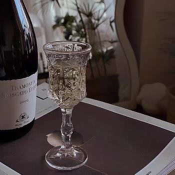 ins可愛杯子喇叭透明玻璃高腳杯大開口簡約紅酒杯浮雕香檳冷飲杯