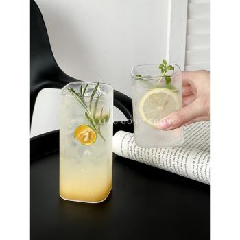 簡約方形玻璃杯家用透明夏季果汁杯冷飲杯ins咖啡杯牛奶杯喝水杯