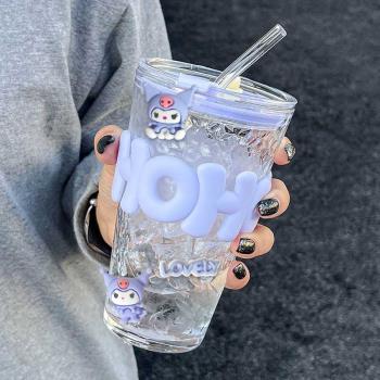 帶蓋玻璃杯高顏值杯子女新款2025水杯夏天水果飲料果汁吸管杯學生