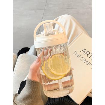 簡約水杯女生帶吸管玻璃杯辦公室高顏值夏季便攜學生新款2025杯子
