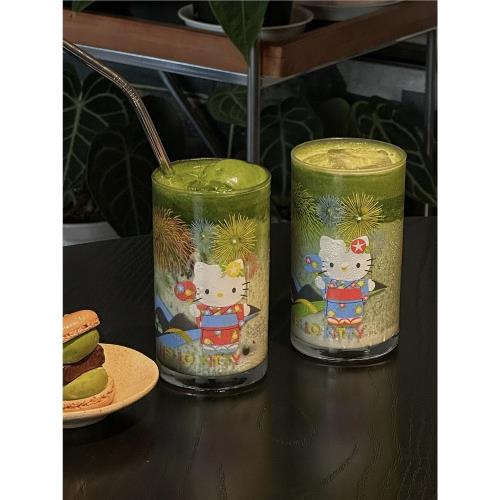kt貓煙花中古玻璃杯牛奶咖啡啤酒水杯耐高溫喝水杯子送禮物