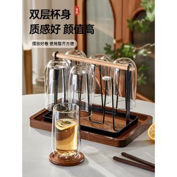 雙層玻璃杯家用耐高溫高硼矽泡茶杯子待客大容量隔熱防燙水杯套裝