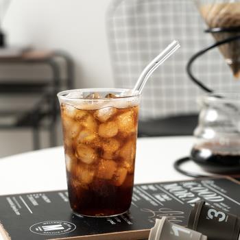 日式商用耐高溫透明玻璃咖啡杯ins風420ml飲品飲料杯凍飲水杯圓形