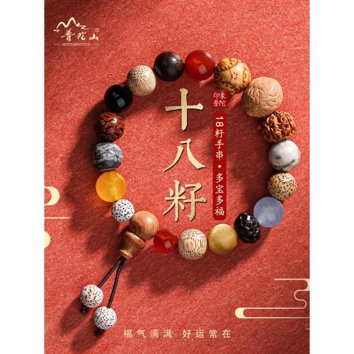 普陀山十八籽菩提手串女18籽多寶佛珠手鏈手持十八子手串護身符男|菩提