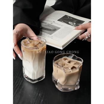 不規則扭扭杯冰美式拿鐵咖啡杯玻璃杯家用威士忌酒杯果汁杯冷飲杯