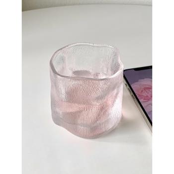 日式磨砂高階感扭扭杯冰川紋玻璃杯家用喝水杯子威士忌酒杯咖啡杯