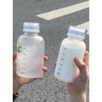 玻璃水杯女生耐高溫吸管果茶杯大容量戶外便攜水瓶男士刻度牛奶杯
