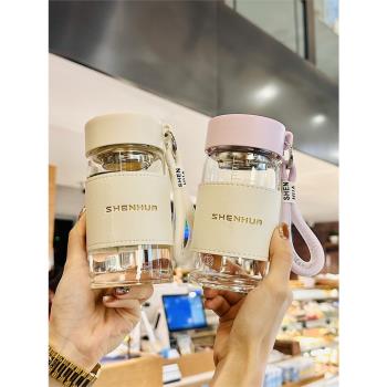 小巧玻璃杯便攜簡約帶刻度水杯女生高顏值新款2025泡茶耐高溫杯子