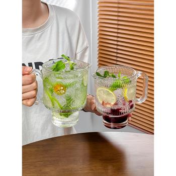 網紅ins餐廳超大容量玻璃杯650ml杯子飲料杯帶把水果茶杯莫吉託杯