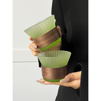 小眾漸變綠豎條紋玻璃杯家用防燙喝水杯子高階感輕奢咖啡杯冷飲杯
