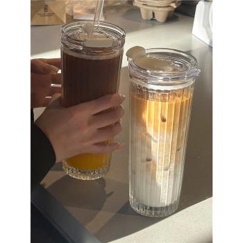 復古玻璃杯大容量ins風帶蓋吸管杯果汁飲料咖啡杯辦公水杯子男女