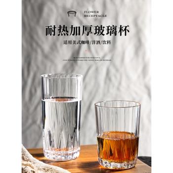 透明玻璃茶水杯家用直身條紋耐熱咖啡杯酒杯牛奶早餐杯果汁飲料杯
