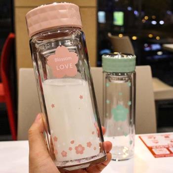 雙層玻璃杯泡茶女文藝帶茶隔防燙商務水杯學生可愛檸檬杯子辦公杯