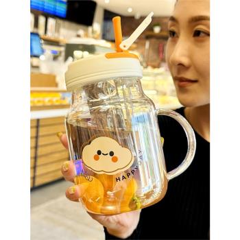大肚水杯女新款玻璃杯大容量2025茶水分離泡花茶杯高顏值吸管杯子