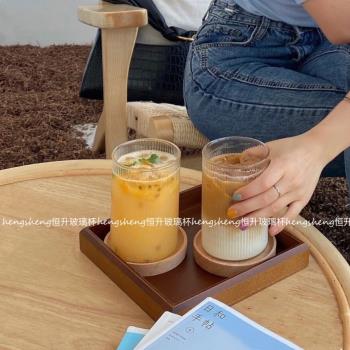 ins網紅玻璃杯豎條紋耐熱水杯冰拿鐵咖啡杯氣泡水杯飲料杯高顏值