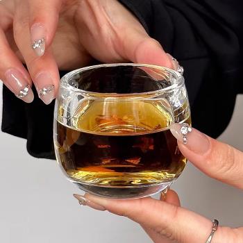 透明扳指杯不燙手個人專用ins中式加厚家用養生酒杯喝茶杯玻璃杯