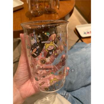 【又又海】可愛卡通美少女玻璃杯 高硼矽耐高溫水杯咖啡杯牛奶杯