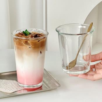 簡約寬口玻璃咖啡杯家用新款女加厚透明喝水杯冰美式拿鐵飲品杯子