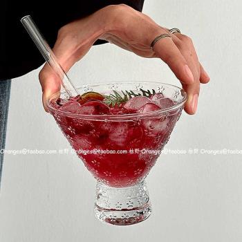 小眾ins復古浮雕雪花高足玻璃杯子冰咖啡杯果汁杯氣泡水杯飲品杯
