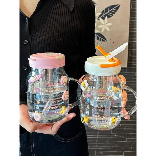 水杯女生辦公室夏季大容量玻璃杯耐高溫茶水分離便攜吸管泡茶杯子