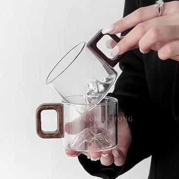 玻璃木柄小茶杯中式觀山迷你泡茶杯耐高溫家用高階感喝水杯品茗杯