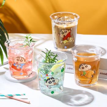 KKV蠟筆小新玻璃杯系列家用烘焙杯辦公馬克杯帶蓋牛奶咖啡水杯子