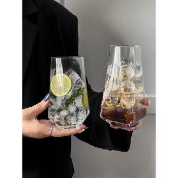 ins風菱角玻璃杯 網紅餐廳水果茶杯蘇打氣泡水杯冷飲料杯喝水杯子
