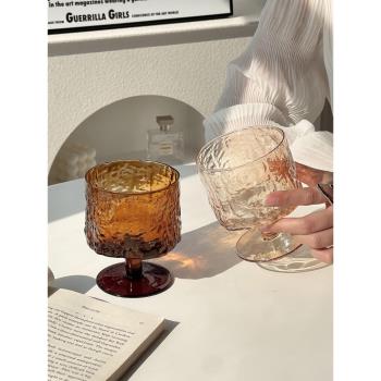 樹皮高腳杯中古小眾設計感家用玻璃氣泡水杯咖啡杯高顏值喝酒杯子