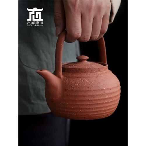 黃樹藩潮州茶鍋陶藝傳承人純手工紅泥紫砂砂銚炭爐燒水煮茶粗陶壺|茶壺