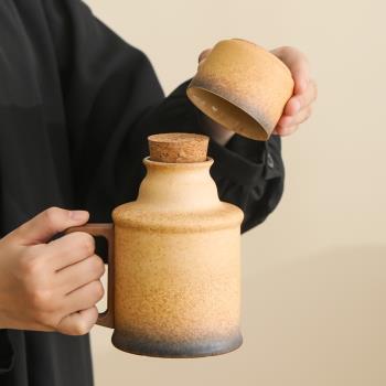 粗陶簡約泡茶杯中式小暖壺陶瓷水杯帶蓋辦公復古悶茶壺馬克杯