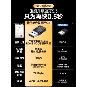 綠巨能藍芽接收器臺式機適配器模組pc電腦耳機發射5.3音箱USB無線