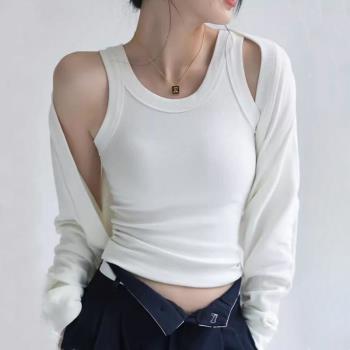 薄款帶胸墊一體式針織螺紋吊帶背心女夏季內搭冰絲莫代爾打底上衣