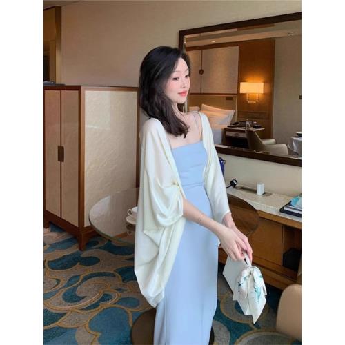 冰絲亞麻上衣防曬空調罩衫度假披肩吊帶裙外搭針織開衫外套女夏季