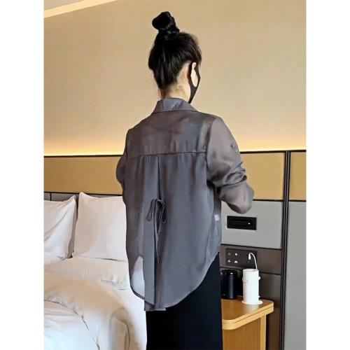 高級感冰絲防曬衣薄款長袖女夏2025新款外搭罩衫雪紡襯衣薄紗外穿