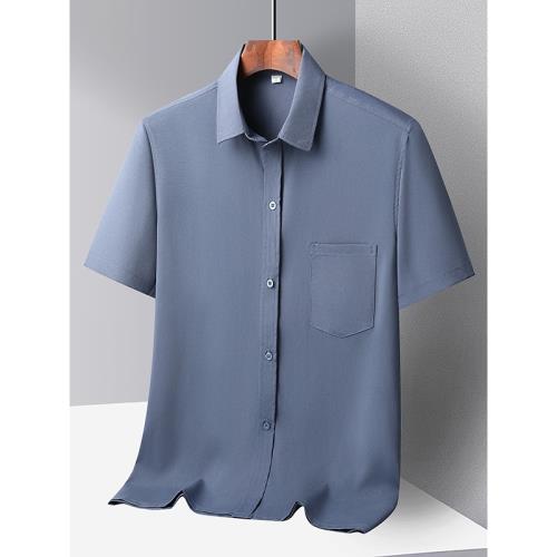 中年男士襯衫夏季中老年人冰絲襯衣短袖薄款爸爸夏裝寬松爺爺衣服