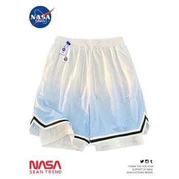 NASA聯名漸變冰絲網眼籃球運動短褲男夏季薄款美式速幹外穿五分褲