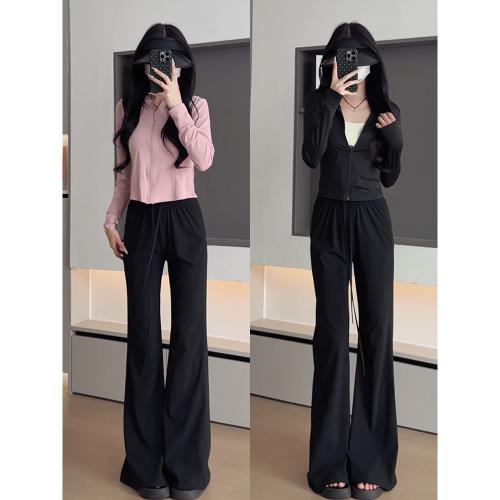 速干闊腿褲女夏季2025新款夏季薄款高腰垂感小個子防曬冰絲喇叭褲