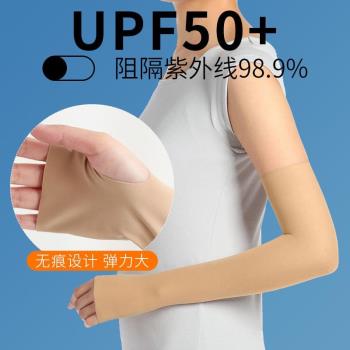 韓國進口新款隱形膚色防曬袖套女冰絲防紫外線騎行薄款護臂開車冰