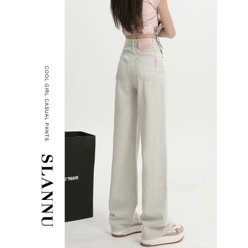 (免運)天絲直筒牛仔褲女夏季薄款高腰垂感小個子遮胯顯瘦窄版冰絲闊腿褲