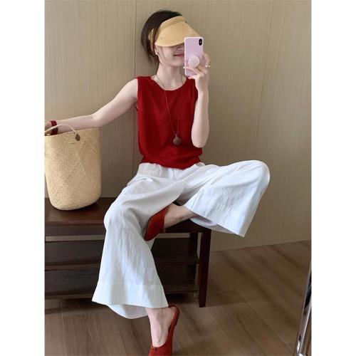 (免運)2025初夏多巴胺穿搭紅色冰絲針織吊帶背心女夏季外穿修身無袖上衣