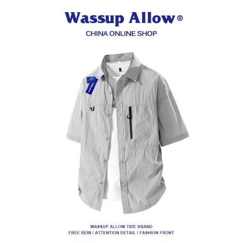 (免運)WASSUP ALLOW運動戶外山系襯衫男新款夏季拉鏈口袋冰絲薄款襯衣
