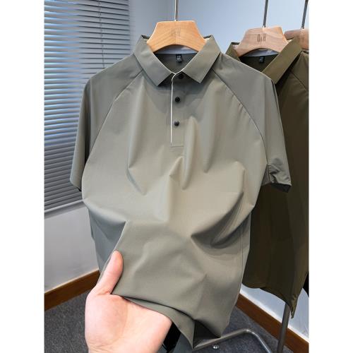 (免運)純色百搭短袖t恤男2025新款冰絲polo衫男裝夏季薄款上衣服翻領潮