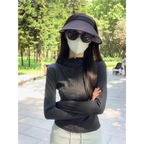 (免運)黑色冰絲防曬衣女2025年新款夏季薄款修身立領瑜伽服戶外運動上衣