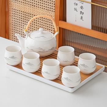 (免運)德化白瓷提樑壺功夫茶具套裝陶瓷家用水墨風茶壺茶杯中式簡約現代