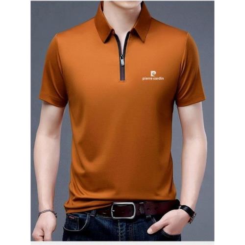 (免運)皮爾卡丹冰絲短袖Polo衫男士夏季無痕免燙高端上衣翻領半拉鏈t恤