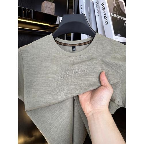 (免運)冰絲男士短袖T恤2025新款夏季冰感圓領上衣薄款潮流涼爽休閑衫