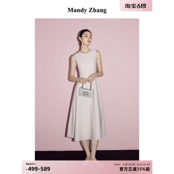 (免運)MandyZhang法式赫本風氣質粉色訂婚連衣裙女夏正式婚禮小禮服裙子