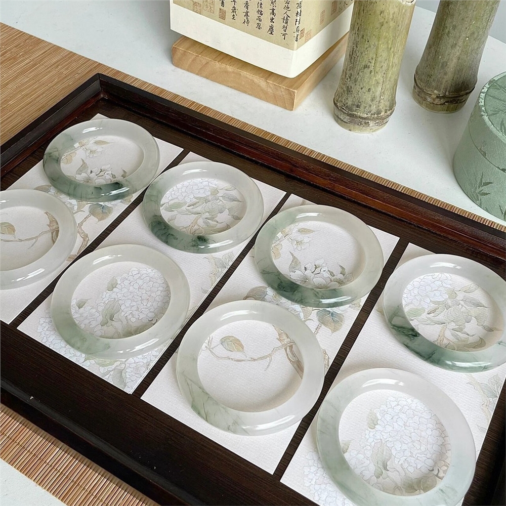 免運)天山翠手鐲玉鐲子天然新疆冰底圓條百搭翡翠飄花色雪翠送閨蜜女友