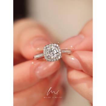 (免運)秘藍莫桑石鉆戒女公主方50分1克拉925純銀方形求婚結婚閉口戒指